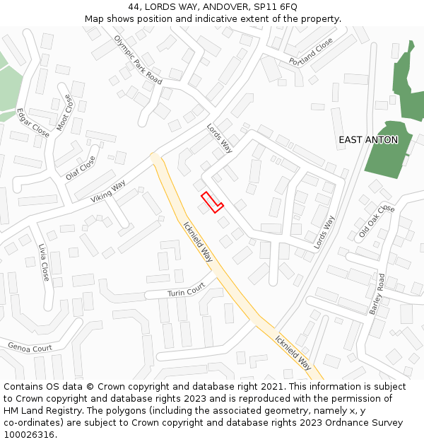 44, LORDS WAY, ANDOVER, SP11 6FQ: Location map and indicative extent of plot