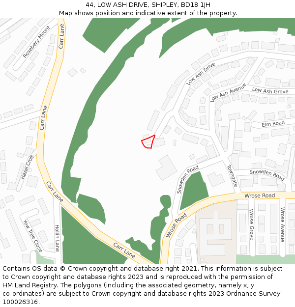 44, LOW ASH DRIVE, SHIPLEY, BD18 1JH: Location map and indicative extent of plot