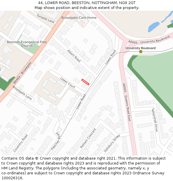 44, LOWER ROAD, BEESTON, NOTTINGHAM, NG9 2GT: Location map and indicative extent of plot