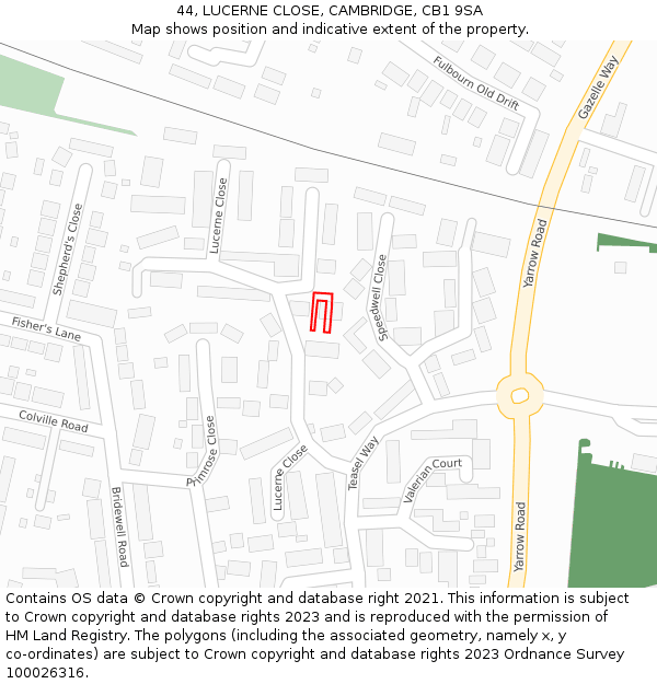 44, LUCERNE CLOSE, CAMBRIDGE, CB1 9SA: Location map and indicative extent of plot