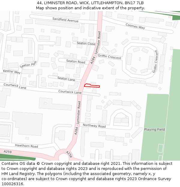 44, LYMINSTER ROAD, WICK, LITTLEHAMPTON, BN17 7LB: Location map and indicative extent of plot