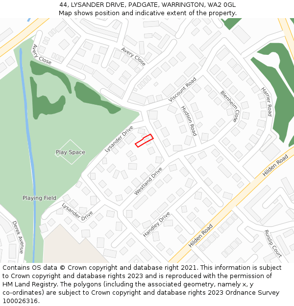 44, LYSANDER DRIVE, PADGATE, WARRINGTON, WA2 0GL: Location map and indicative extent of plot