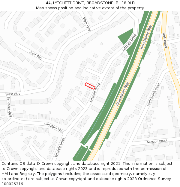 44, LYTCHETT DRIVE, BROADSTONE, BH18 9LB: Location map and indicative extent of plot