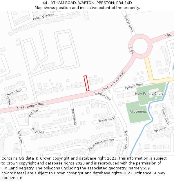 44, LYTHAM ROAD, WARTON, PRESTON, PR4 1XD: Location map and indicative extent of plot