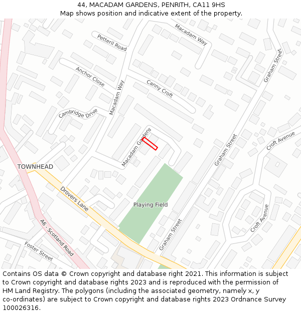 44, MACADAM GARDENS, PENRITH, CA11 9HS: Location map and indicative extent of plot
