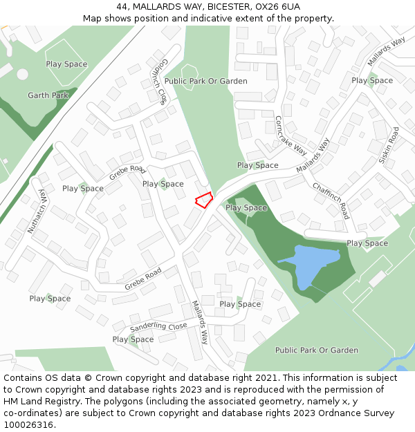 44, MALLARDS WAY, BICESTER, OX26 6UA: Location map and indicative extent of plot