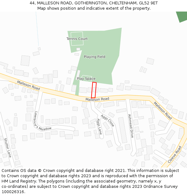 44, MALLESON ROAD, GOTHERINGTON, CHELTENHAM, GL52 9ET: Location map and indicative extent of plot
