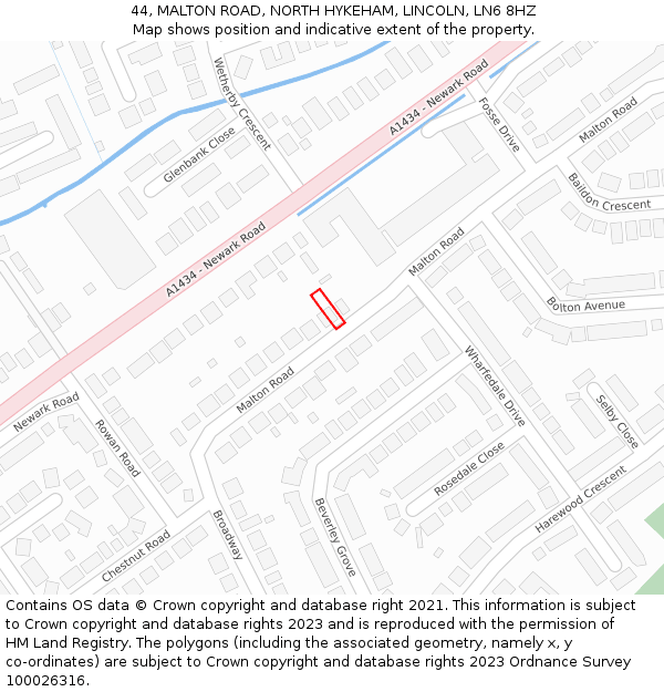 44, MALTON ROAD, NORTH HYKEHAM, LINCOLN, LN6 8HZ: Location map and indicative extent of plot