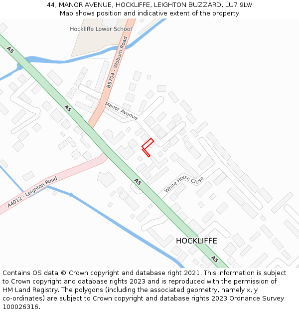 44, MANOR AVENUE, HOCKLIFFE, LEIGHTON BUZZARD, LU7 9LW: Location map and indicative extent of plot