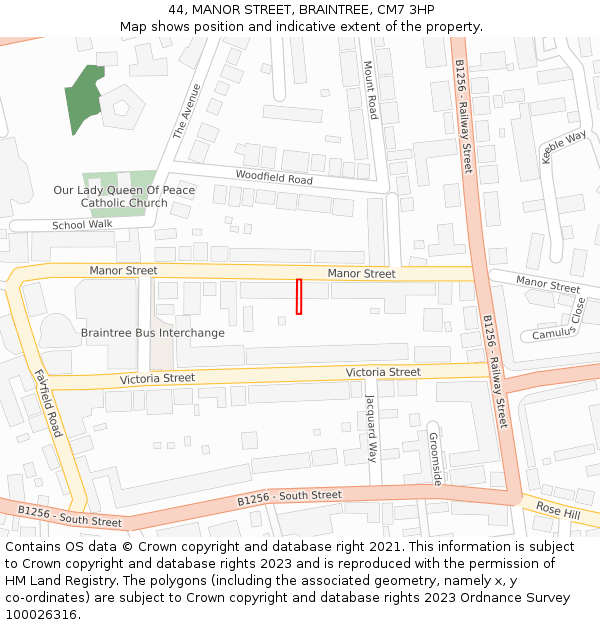 44, MANOR STREET, BRAINTREE, CM7 3HP: Location map and indicative extent of plot