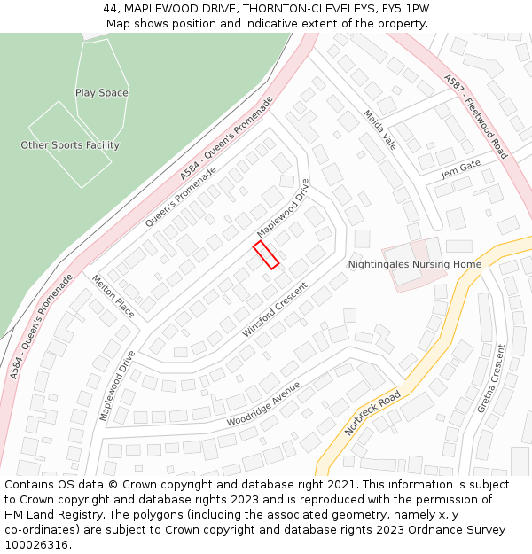 44, MAPLEWOOD DRIVE, THORNTON-CLEVELEYS, FY5 1PW: Location map and indicative extent of plot