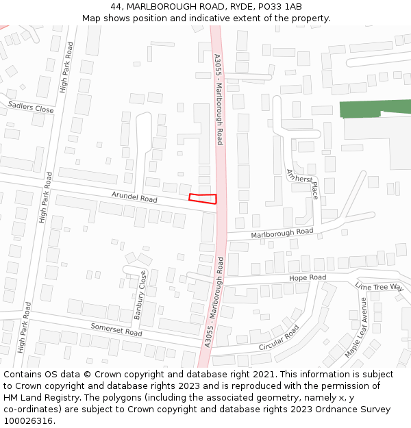 44, MARLBOROUGH ROAD, RYDE, PO33 1AB: Location map and indicative extent of plot