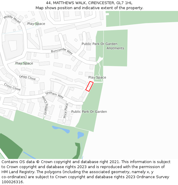 44, MATTHEWS WALK, CIRENCESTER, GL7 1HL: Location map and indicative extent of plot