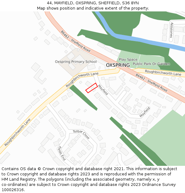 44, MAYFIELD, OXSPRING, SHEFFIELD, S36 8YN: Location map and indicative extent of plot