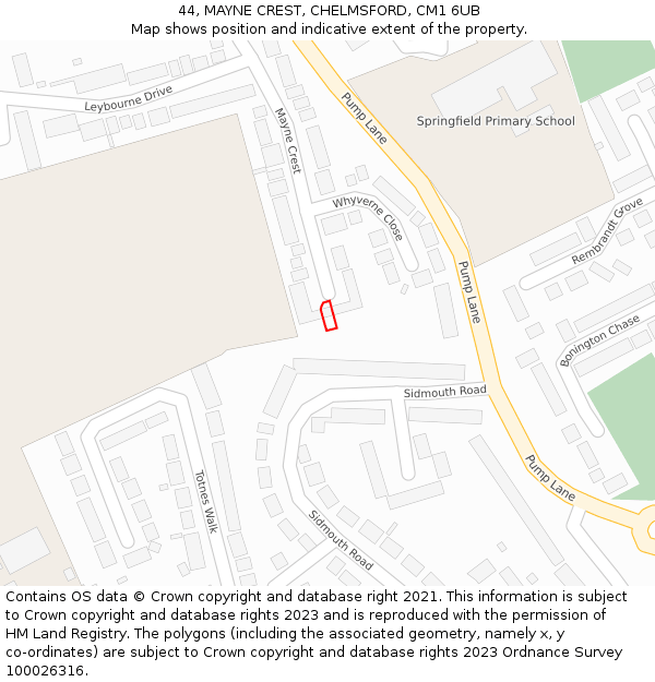 44, MAYNE CREST, CHELMSFORD, CM1 6UB: Location map and indicative extent of plot