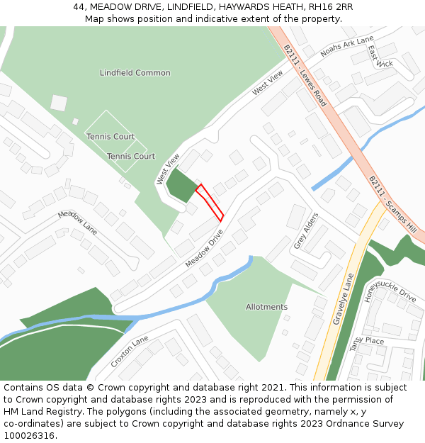 44, MEADOW DRIVE, LINDFIELD, HAYWARDS HEATH, RH16 2RR: Location map and indicative extent of plot