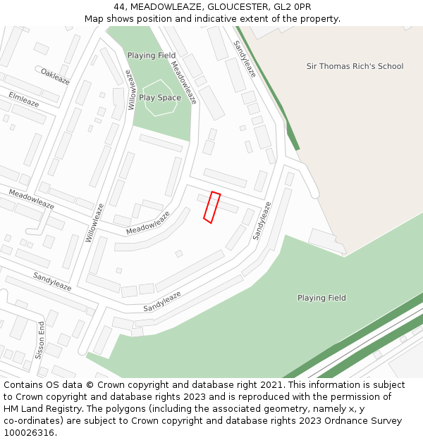 44, MEADOWLEAZE, GLOUCESTER, GL2 0PR: Location map and indicative extent of plot