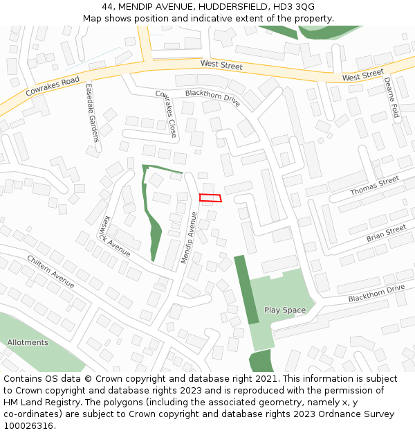44, MENDIP AVENUE, HUDDERSFIELD, HD3 3QG: Location map and indicative extent of plot