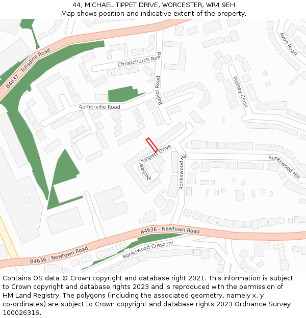 44, MICHAEL TIPPET DRIVE, WORCESTER, WR4 9EH: Location map and indicative extent of plot