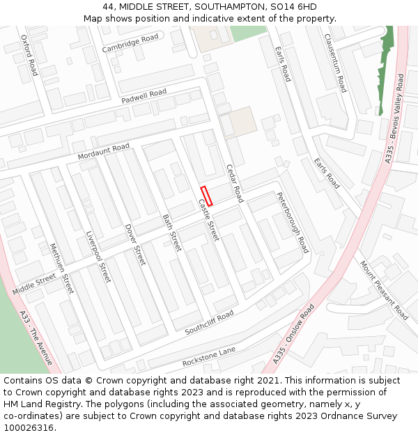 44, MIDDLE STREET, SOUTHAMPTON, SO14 6HD: Location map and indicative extent of plot