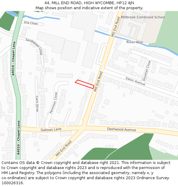 44, MILL END ROAD, HIGH WYCOMBE, HP12 4JN: Location map and indicative extent of plot