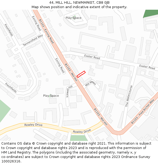 44, MILL HILL, NEWMARKET, CB8 0JB: Location map and indicative extent of plot