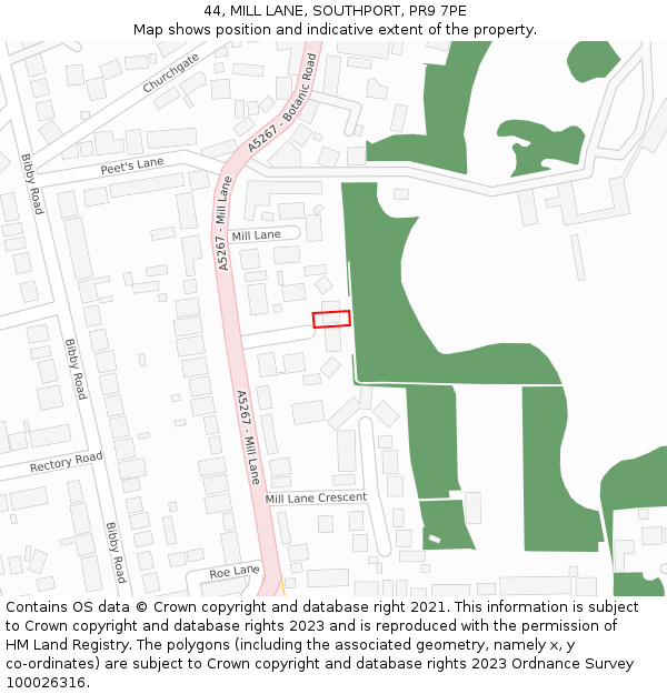 44, MILL LANE, SOUTHPORT, PR9 7PE: Location map and indicative extent of plot