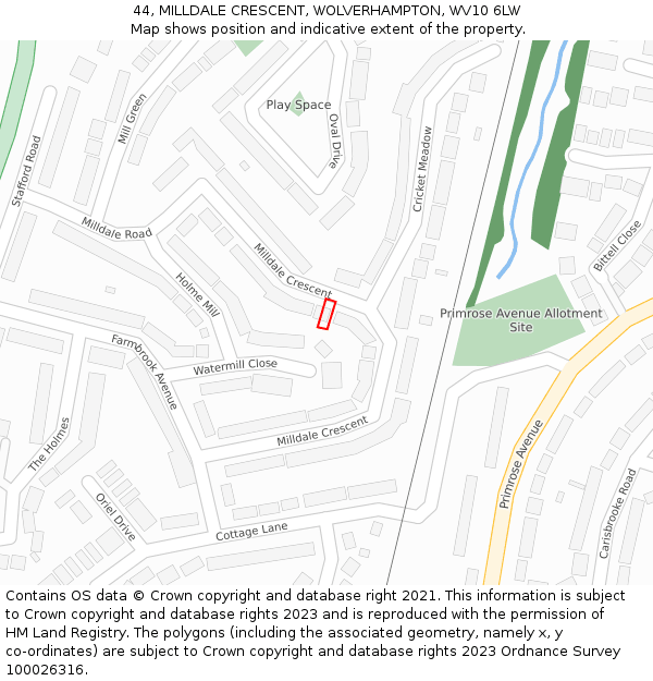 44, MILLDALE CRESCENT, WOLVERHAMPTON, WV10 6LW: Location map and indicative extent of plot