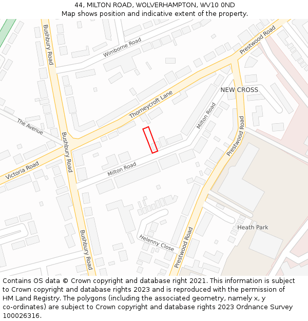 44, MILTON ROAD, WOLVERHAMPTON, WV10 0ND: Location map and indicative extent of plot