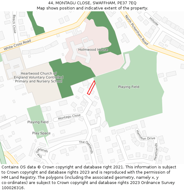 44, MONTAGU CLOSE, SWAFFHAM, PE37 7EQ: Location map and indicative extent of plot