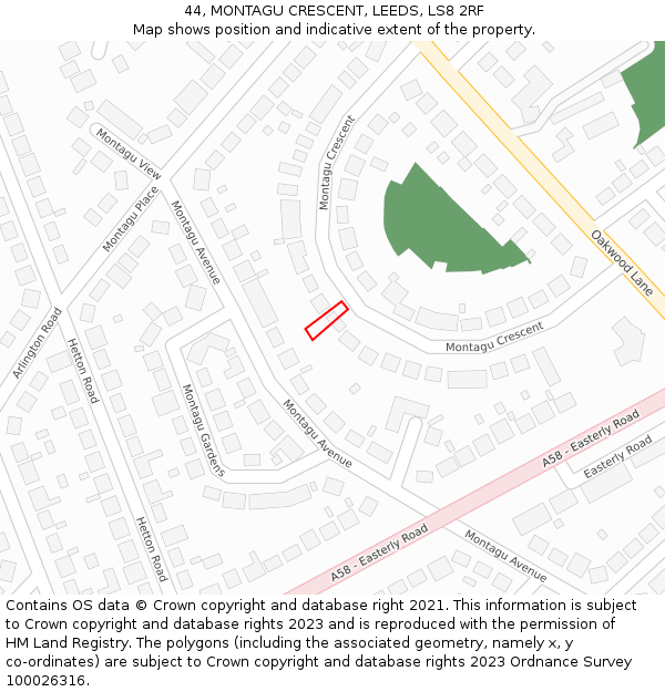 44, MONTAGU CRESCENT, LEEDS, LS8 2RF: Location map and indicative extent of plot