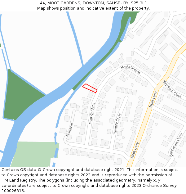 44, MOOT GARDENS, DOWNTON, SALISBURY, SP5 3LF: Location map and indicative extent of plot