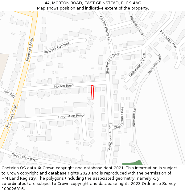 44, MORTON ROAD, EAST GRINSTEAD, RH19 4AG: Location map and indicative extent of plot