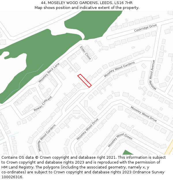 44, MOSELEY WOOD GARDENS, LEEDS, LS16 7HR: Location map and indicative extent of plot