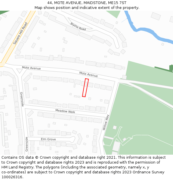 44, MOTE AVENUE, MAIDSTONE, ME15 7ST: Location map and indicative extent of plot