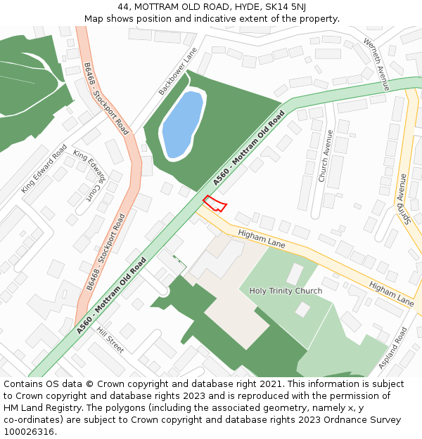 44, MOTTRAM OLD ROAD, HYDE, SK14 5NJ: Location map and indicative extent of plot