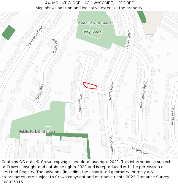 44, MOUNT CLOSE, HIGH WYCOMBE, HP12 3PE: Location map and indicative extent of plot