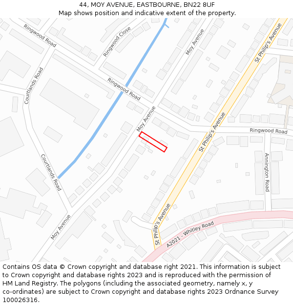 44, MOY AVENUE, EASTBOURNE, BN22 8UF: Location map and indicative extent of plot