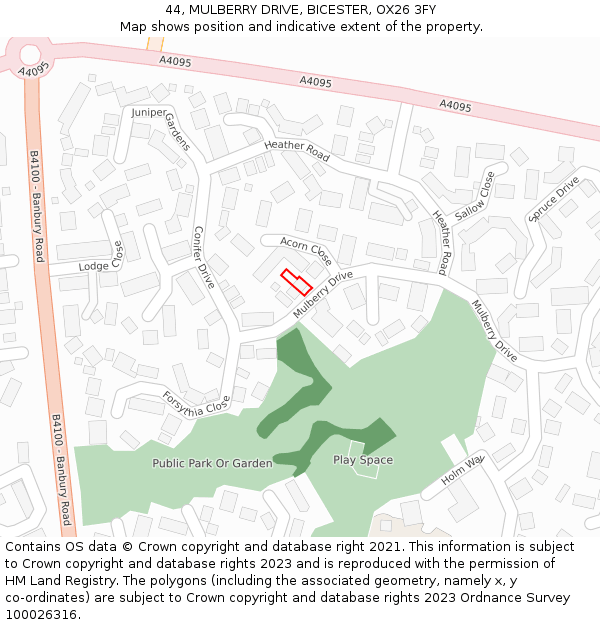 44, MULBERRY DRIVE, BICESTER, OX26 3FY: Location map and indicative extent of plot