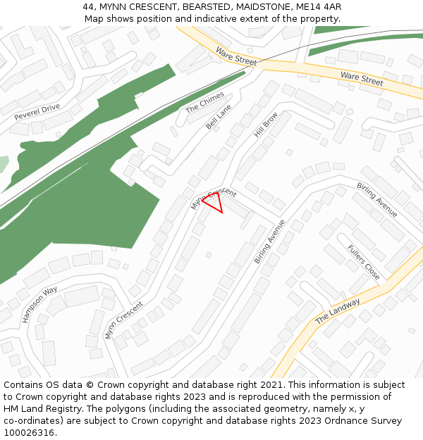 44, MYNN CRESCENT, BEARSTED, MAIDSTONE, ME14 4AR: Location map and indicative extent of plot