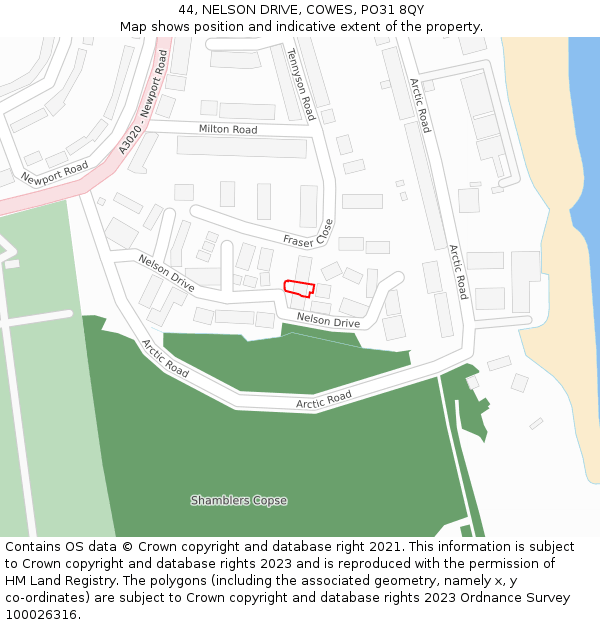 44, NELSON DRIVE, COWES, PO31 8QY: Location map and indicative extent of plot