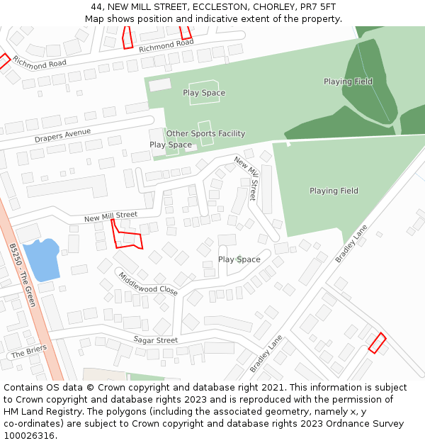 44, NEW MILL STREET, ECCLESTON, CHORLEY, PR7 5FT: Location map and indicative extent of plot
