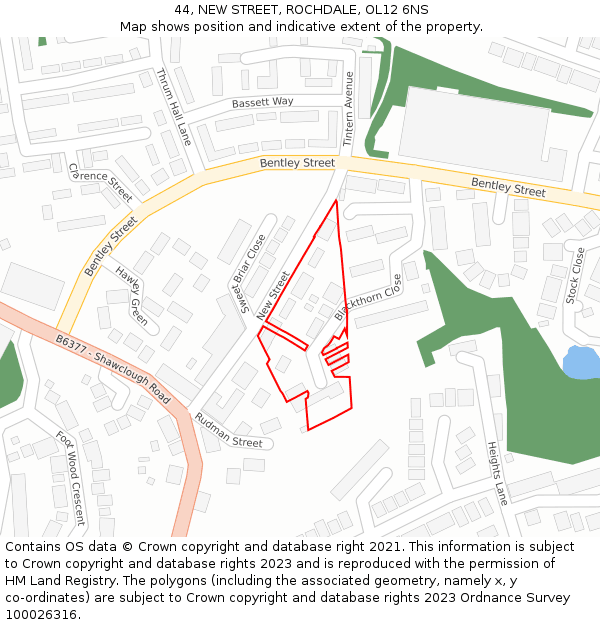 44, NEW STREET, ROCHDALE, OL12 6NS: Location map and indicative extent of plot