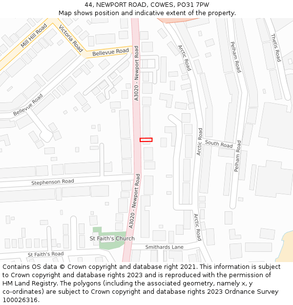 44, NEWPORT ROAD, COWES, PO31 7PW: Location map and indicative extent of plot