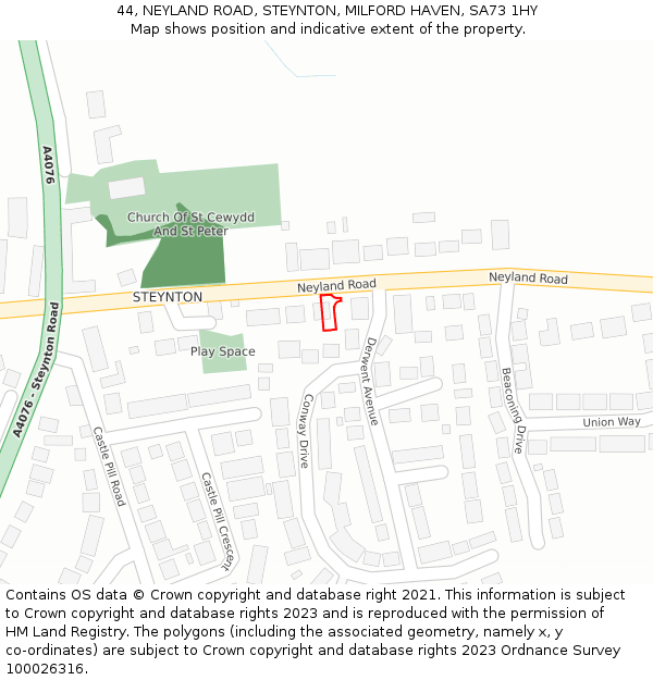 44, NEYLAND ROAD, STEYNTON, MILFORD HAVEN, SA73 1HY: Location map and indicative extent of plot