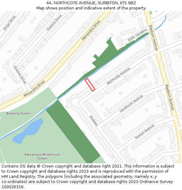 44, NORTHCOTE AVENUE, SURBITON, KT5 9BZ: Location map and indicative extent of plot