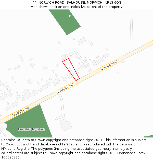 44, NORWICH ROAD, SALHOUSE, NORWICH, NR13 6QG: Location map and indicative extent of plot