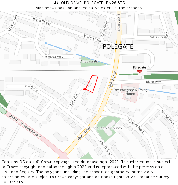 44, OLD DRIVE, POLEGATE, BN26 5ES: Location map and indicative extent of plot