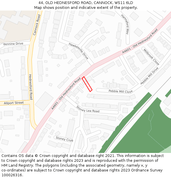 44, OLD HEDNESFORD ROAD, CANNOCK, WS11 6LD: Location map and indicative extent of plot