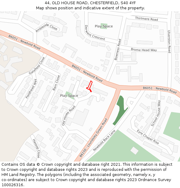44, OLD HOUSE ROAD, CHESTERFIELD, S40 4YF: Location map and indicative extent of plot